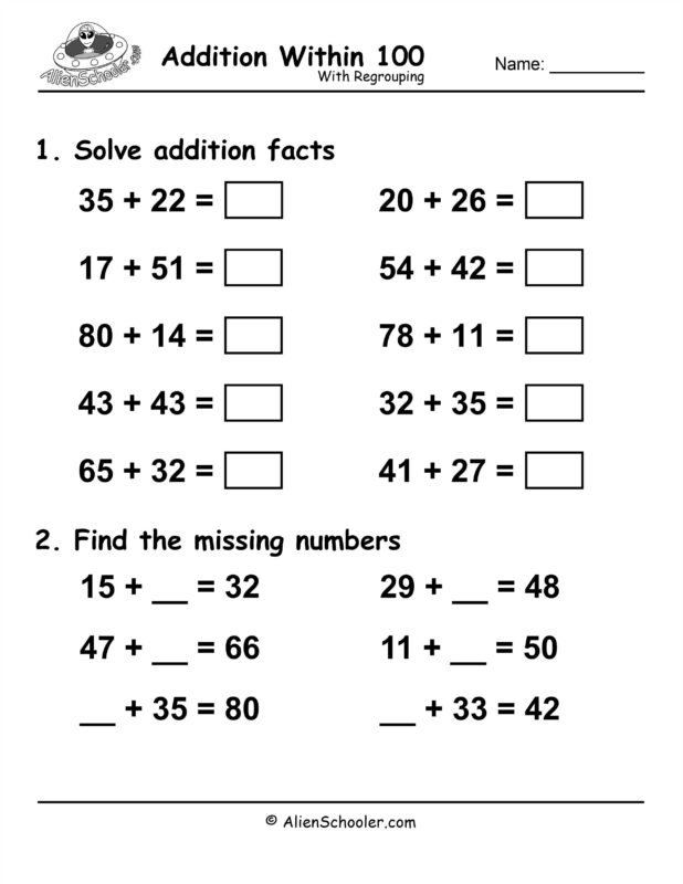 Addition Within 100 Worksheet #3