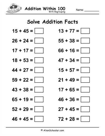 Addition Facts to 100