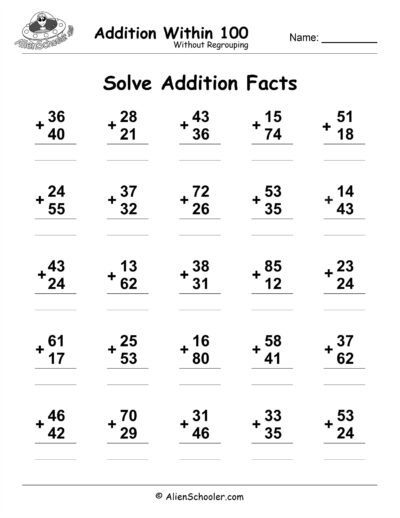 Addition Within 100 Without Regrouping