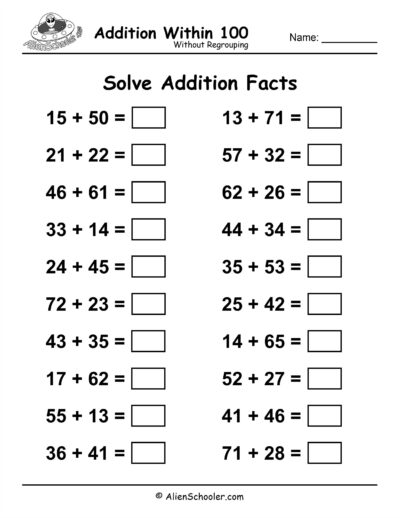 Addition 1-100 Without Regrouping