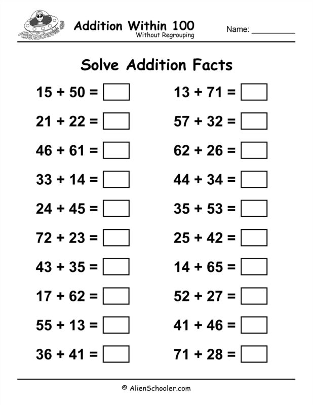 Addition 1-100 Without Regrouping