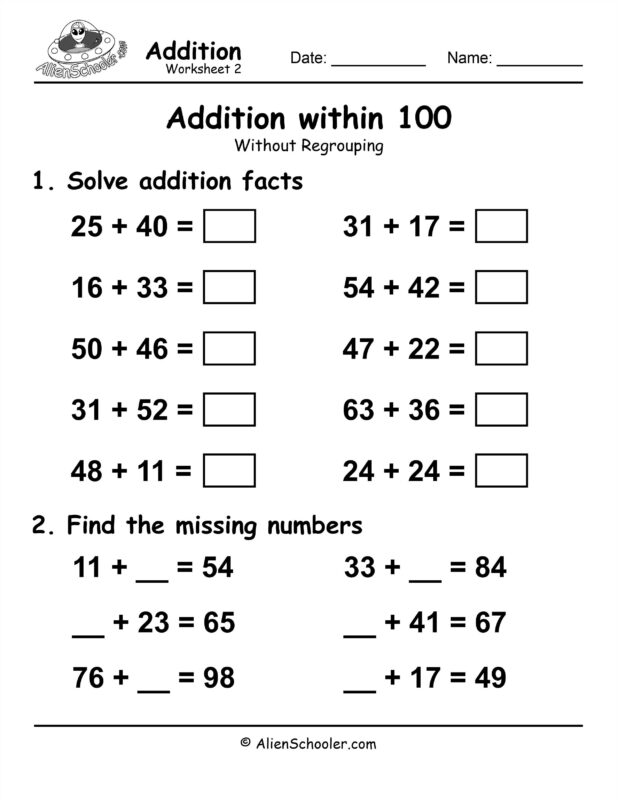 Addition Within 100 Worksheet #12