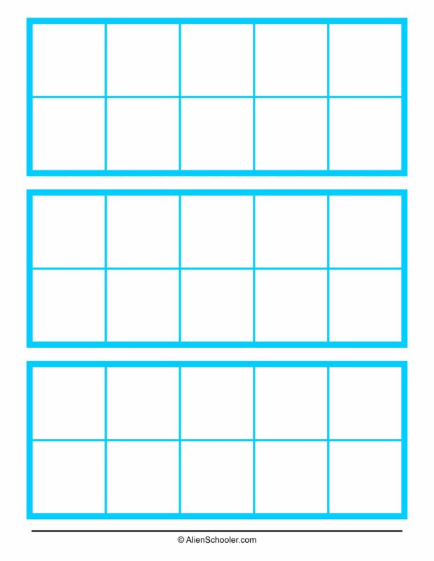 Free printable blank ten-frame template in blue for kindergarten math