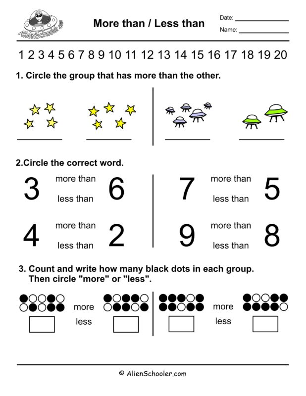More Than Less Than Worksheet