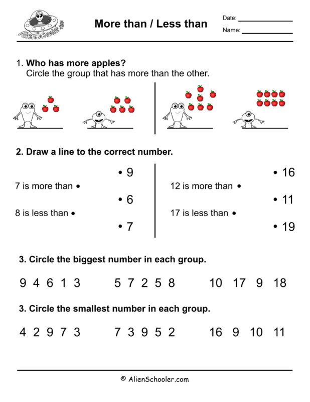 Comparing Numbers Kindergarten Worksheet