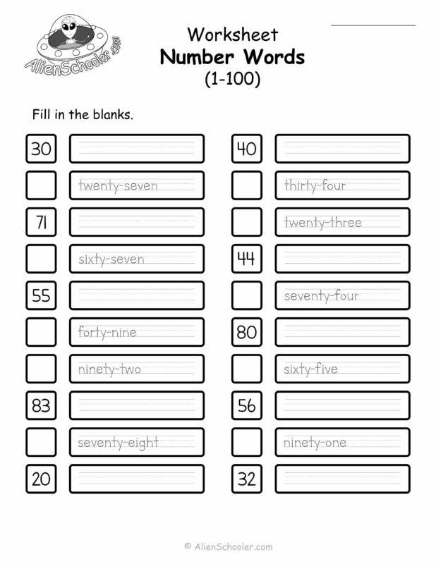 Number Names 1 to 100 Worksheet