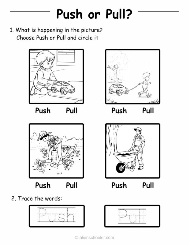 Push and Pull Worksheet for Kindergarten