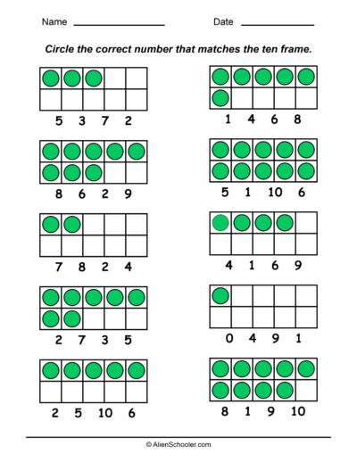 Ten Frame Multiple Choice Worksheet