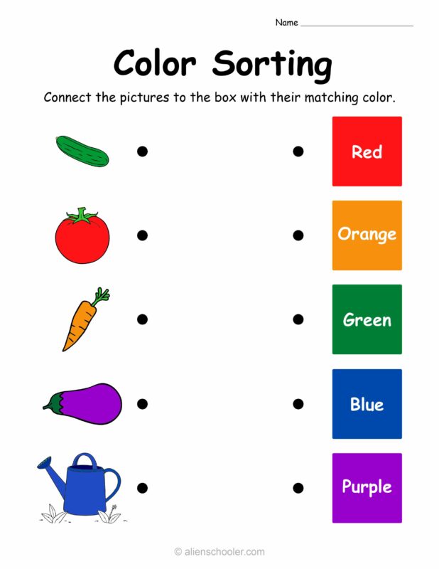 Color matching worksheet - connect objects to their colors with lines