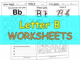 Collection of free Letter B worksheets: handwriting practice, matching and cursive writing guides