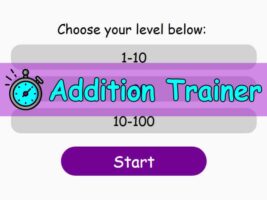 Child practicing timed addition with online math trainer