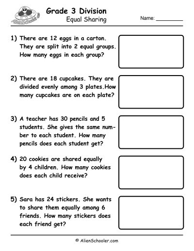 Grade 3 division word problems: 5 equal sharing tasks