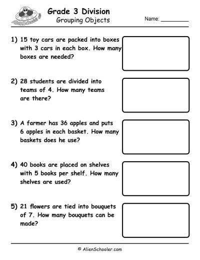 Division word problems for Grade 3: form equal groups from a total